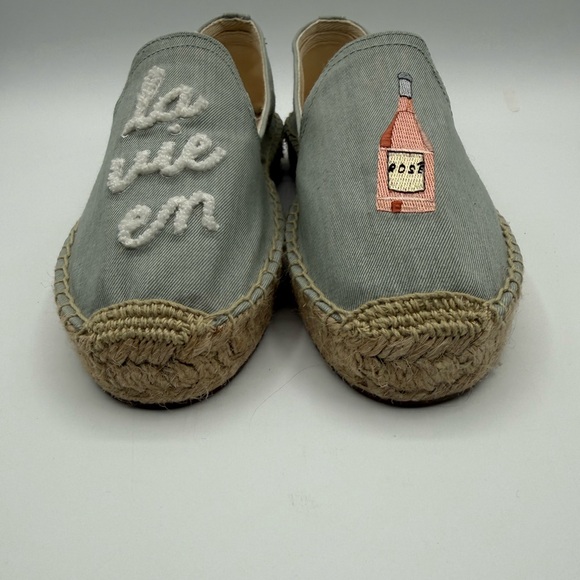 Soludos La Vie En Rosé Embroidered Espadrille Flats Blue Canvas Slip-On Shoes - Picture 11 of 16